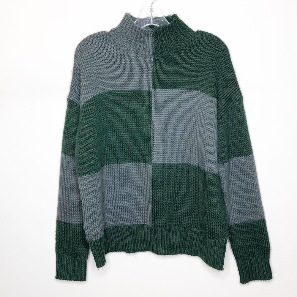 John + Jenn Mock Neck Sweater Green and Gray